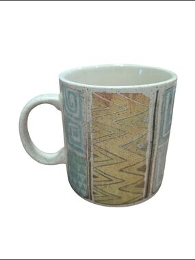 Laurel Burch Ceramic Mug in Teal and Mustard Yellow